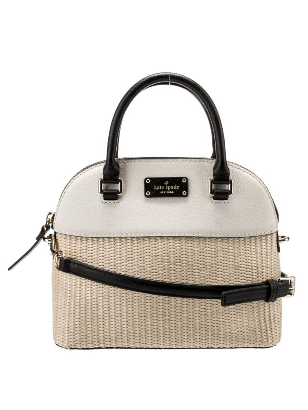 Kate Spade Grove Street Straw Mini Carli Satchel In Natural & Black